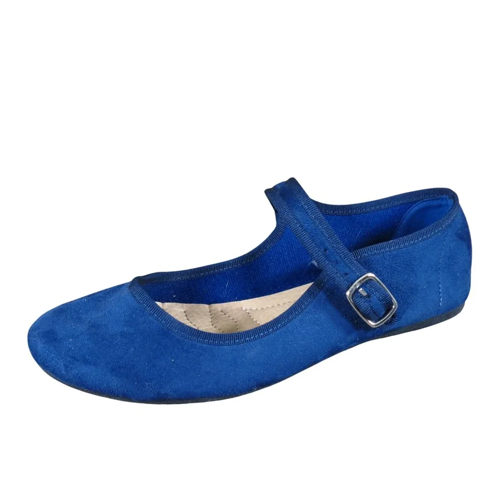 Ollio Women Mary Jane Ballet Flats Size 7.5 Everyday Comfort Blue Faux Suede
